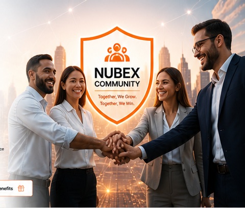 Nubex community business professionals shaking hands